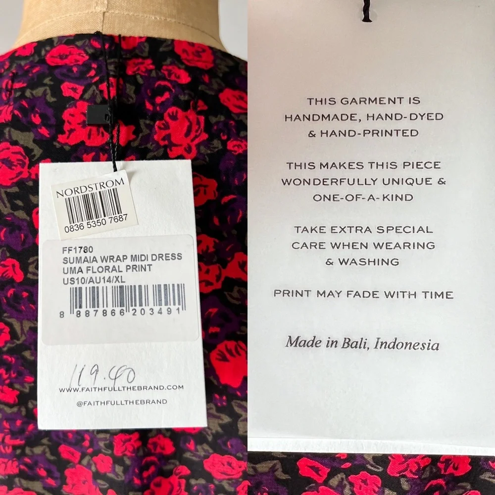 NWT Faithfull The Brand Sumaia Wrap Midi Dress Uma Floral Rayon Size XL US 10 - Picture 6 of 11